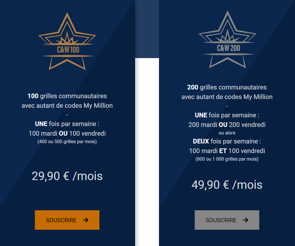 Les abonnements disponibles sur Club & Win