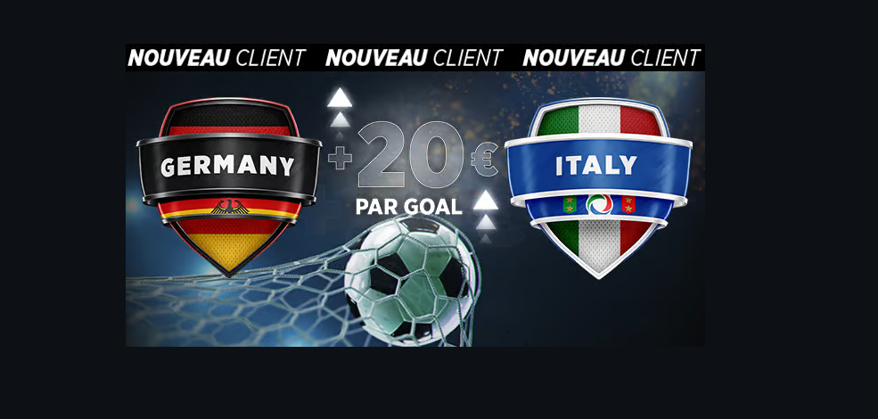 Ladbrokes frappe fort : 20€ par but sur Allemagne-Italie