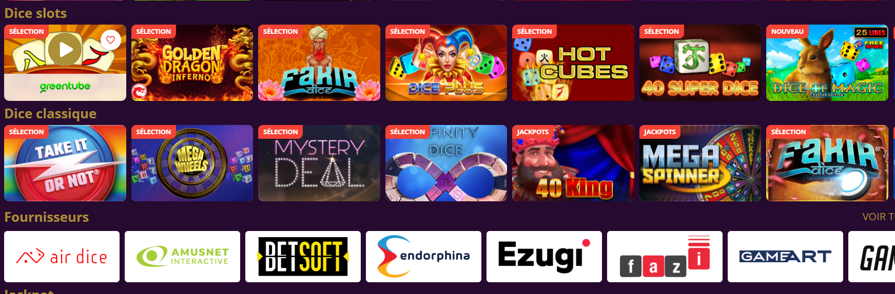Les jeux disponibles sur Madison Casino